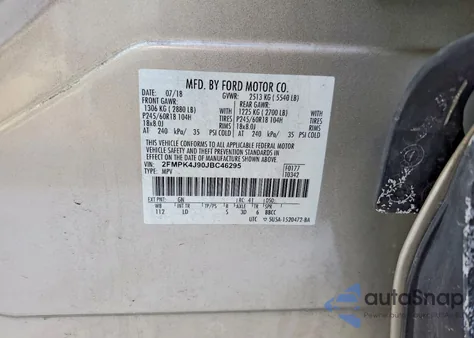 2018 Ford Edge Sel z USA, uszkodzony, nr VIN 2FMPK4J90JBC46295